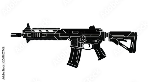 Bild auf Leinwand Futuristic tactical assault rifle silhouette with mechanical details