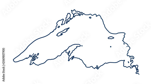 Quadro su tela Lake superior outline in minimalist navy blue line art style