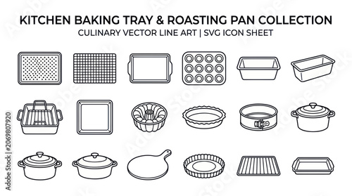 Foto Culinary bakeware collection featuring trays pans and roasting dishes