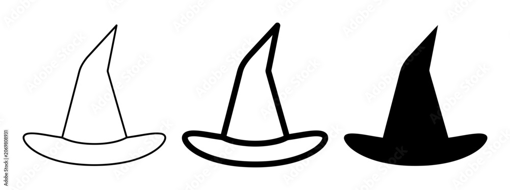 Fototapeta premium Witch Hat Vector Icons, Halloween Costume Symbols, Magical Headwear Graphics, Spooky Celebration Elements