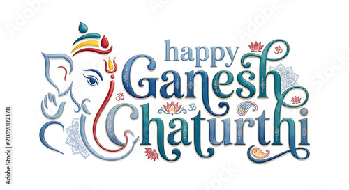 Happy ganesh chaturti typography logo banner poster concept on background.