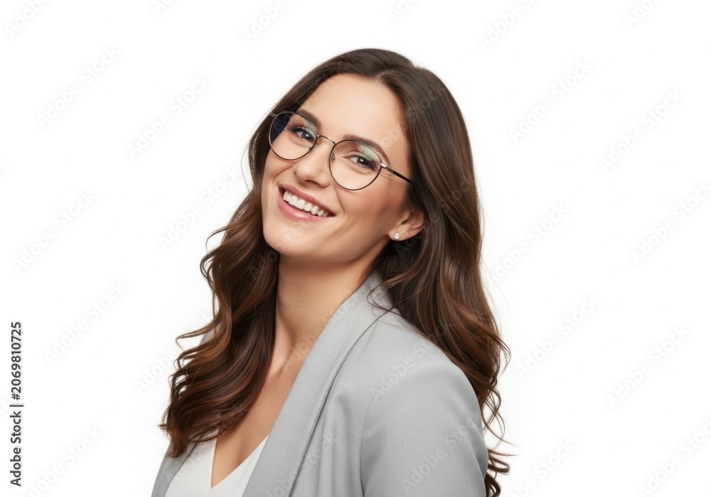 Obraz premium Smiling businesswoman, professional portrait, young adult female, glasses, corporate look