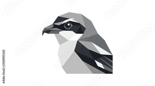 Foto Geometric Shrike Bird Head - Low Poly Style Illustration, Minimalist Wildlife Ar