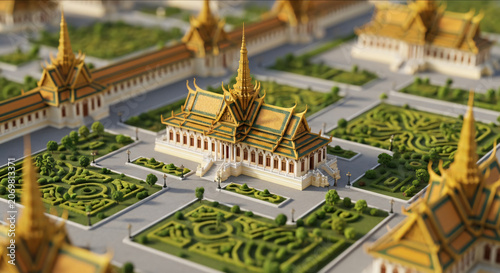 Architectural Miniature Model of a Southeast Asian Palace and Garden