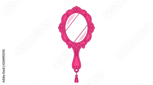 Ornate Pink Handheld Mirror with Tassel - Vintage Vanity Accessory