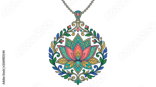 Ornate Lotus Flower Pendant Necklace, Intricate Floral Jewelry Design