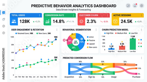 Predictive Behavior Analytics Dashboard: Data Insights, Forecasting, KPIs, Charts