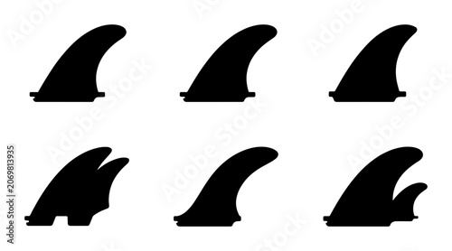 Canvastavla Surfboard Fin Set, Black Silhouette Icons, Water Sports Equipment, Marine Access