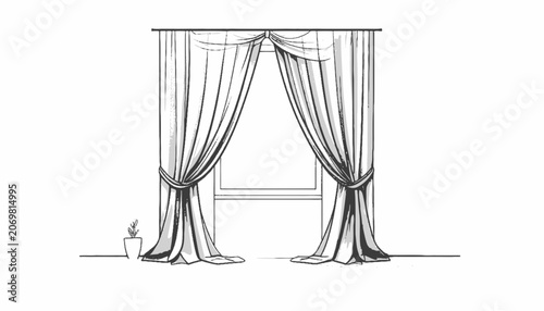 Curtains tied back window drapery.