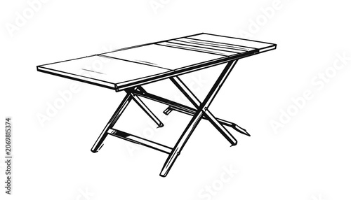 Folding table with metal legs.