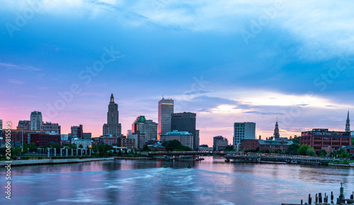 Providence Skyline Reflections At Colorful Blue Hour