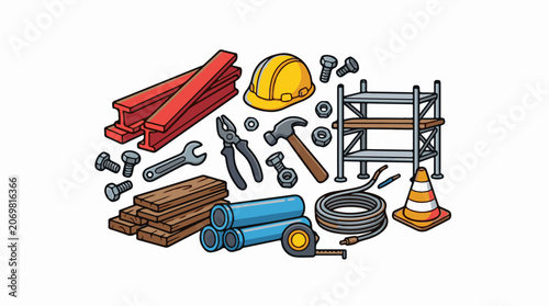 Construction tools and equipment illustration.