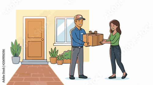 Delivery man and woman carrying boxes.