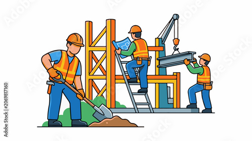 Construction workers building a structure.