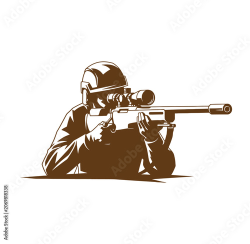 Tactical soldier with sniper rifle on tripod silhouette isolated graphic military tactical shooting marksman illustration silhouette precision security training professional equipment