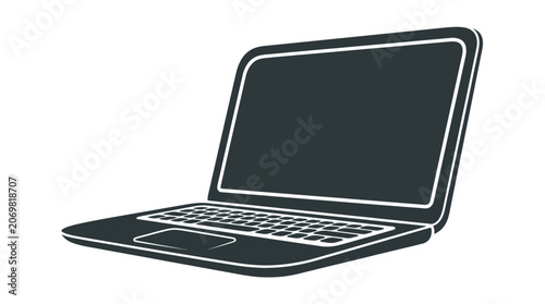 Open laptop computer with blank screen and keyboard