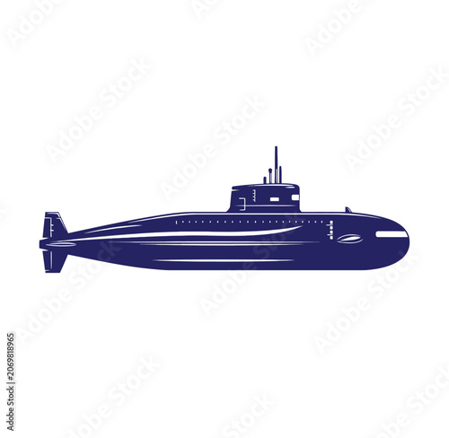 Profile silhouette of a long military submarine in deep sea with submarine military underwater nautical transportation maritime submersible technology watercraft protection silhouette