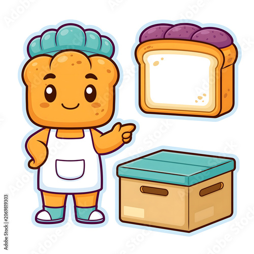 Delightful Cartoon Baker Character with Bread and Storage Box: A Whimsical Exploration of Culinary Creativity and Joy in Baking