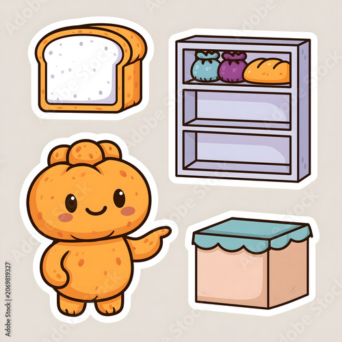 Delightful Cartoon Bread Character and Shelf - A Whimsical Take on Bakery Treats Perfect for Kids and Food Lovers Alike