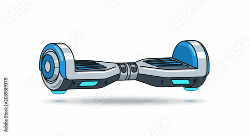 A sleek and modern hoverboard with blue accents on a white background