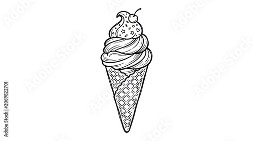 Bild auf Leinwand Soft serve ice cream in a waffle cone with cherry and sprinkles