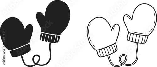 Boxing gloves silhouette black and white line art illustration