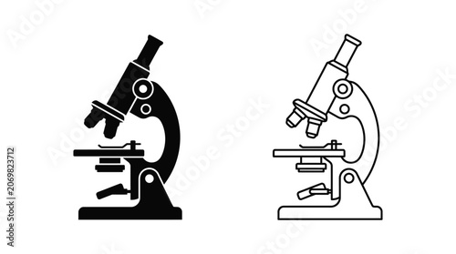 Microscope Silhouette And Line Art On White Background