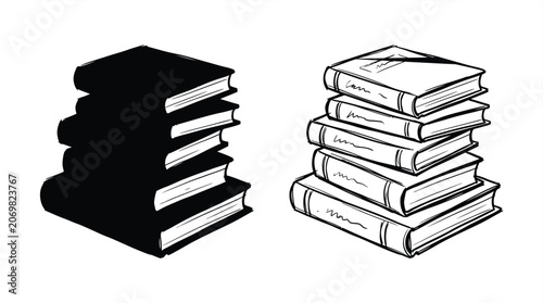 Stack Of Books Black And White Sketch Illustration