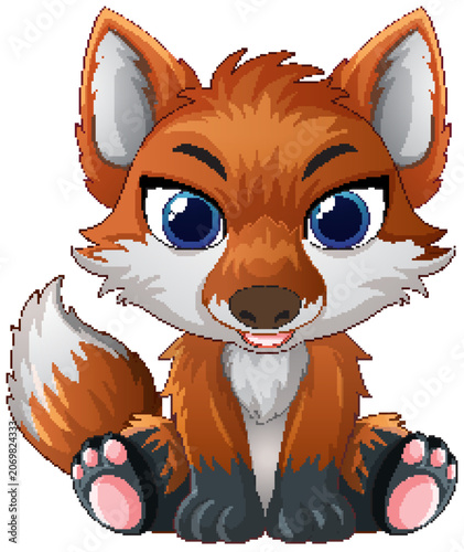 Cute Cartoon Red Fox Sitting Vector Illustration on White Background