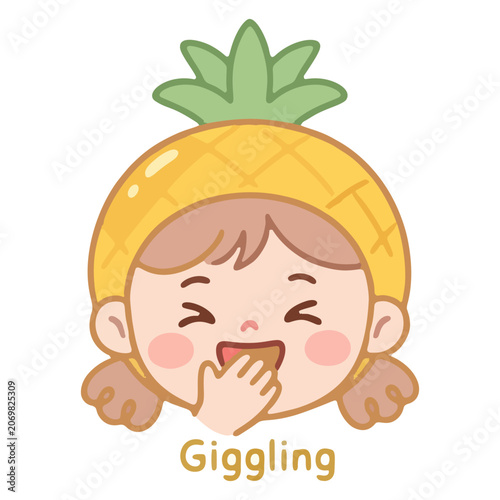 Slika na platnu Cartoon Pineapple Girl Laughing with Giggling Expression Vector