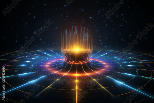 Core concept of artificial intelligence represented by pulsed optical signals.