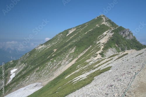 Sharp green mountain ridge in summer, Japan