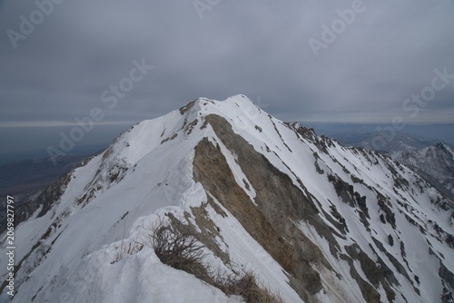 Dramatic snowy mountain ridge in winter, Japan