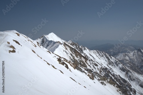 Snow ridge under deep blue sky in spring, Japan