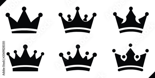 Collection of black crown silhouettes isolated on white background royalty free