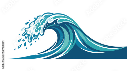 Tableau sur toile Powerful curling ocean wave with white sea foam and splashing spray