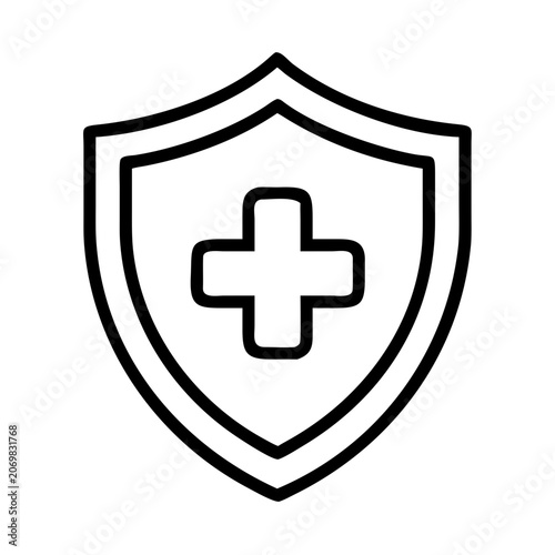 Medical shield with red cross icon - Clean vector icon of a shield symbolizing healthcare and protection with a red cross emblem.