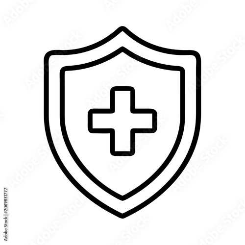 Medical shield icon with cross symbol - Clean vector icon of a protective shield featuring a white cross, symbolizing healthcare and safety.