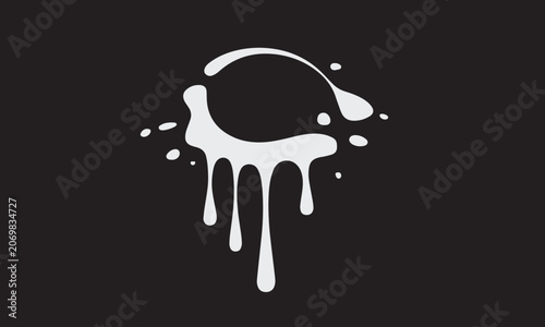 Abstract white liquid dripping paint splash shape melting over black backdrop vector illustration background