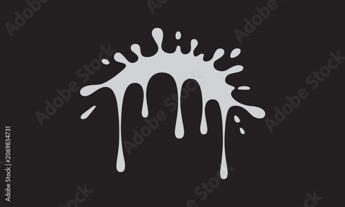 Abstract grey dripping paint splash melting liquid shape on black surface vector illustration background