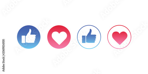 Blue, red bubble with thumb up like, heart for the background of a live stream