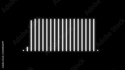 Audio bar, spectrum form white video footage of audio visualizer on black background, Futuristic sound wave visualization