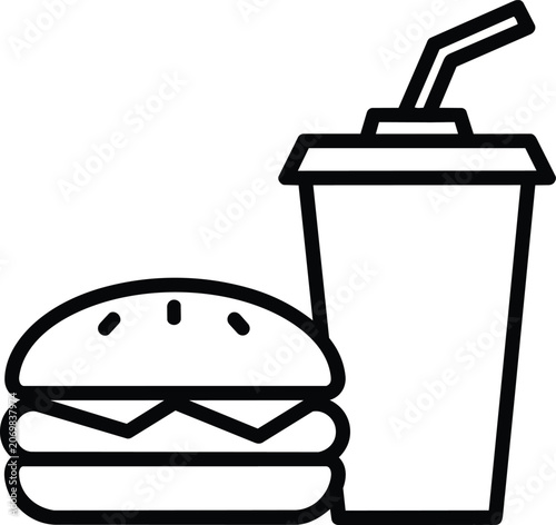Fast food icons set vector illustration of food and drink symbols for restaurant and kitchen use including plate tray coffee kettle pot chef cooking service and cuisine objects