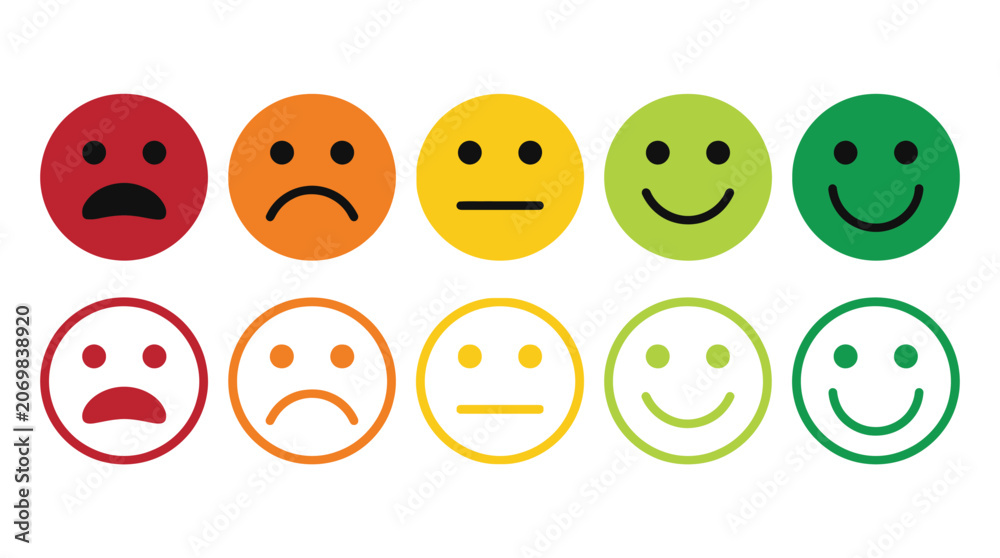 Fototapeta premium Colorful emoticon faces expressing various emotions and feelings with different facial expressions and vibrant colors