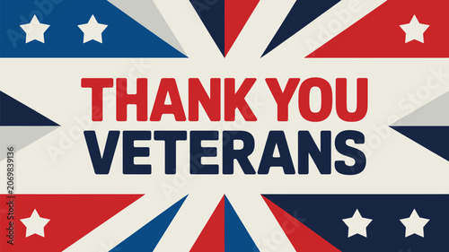 Veterans thank you banner features a stylized American flag pattern with stars and stripes to honor military service members during national holidays.