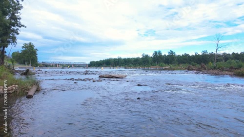 Footage of the Nepean River flowing over rocks after running over the Penrith Weir near the Western Sydney city of Penrith in New South Wales, Australia