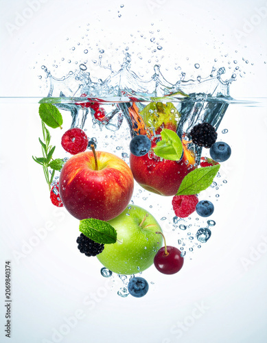 fresh fruit in water splash