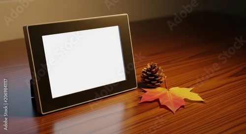 Autumn leaves and picture frame still life.