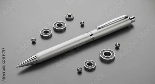 Metal pen and small bearings.