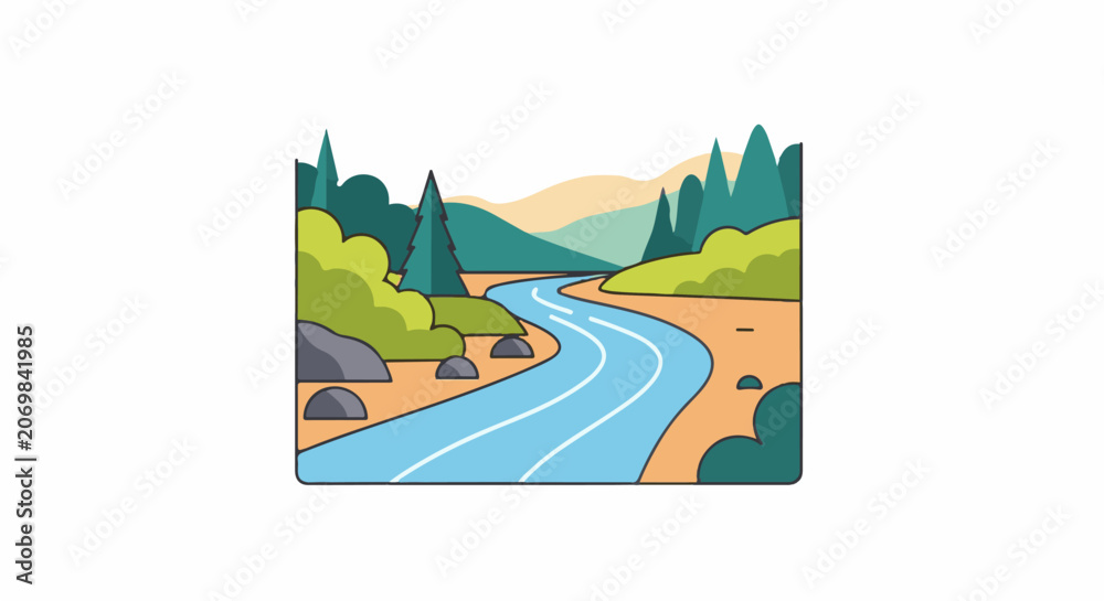 Obraz premium A serene river winds through a forest